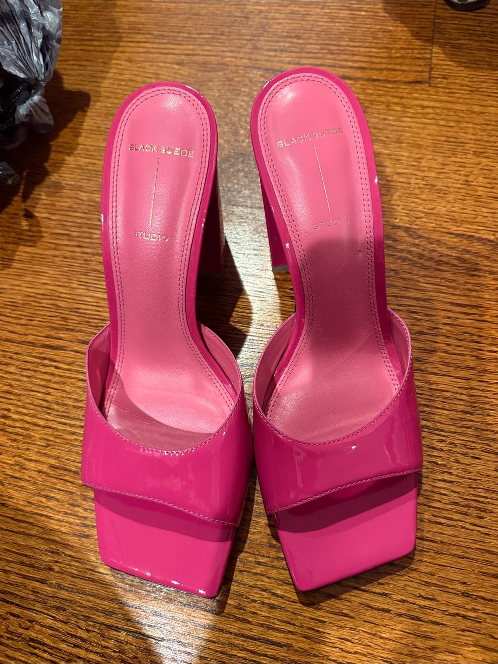 Pink patent leather heels